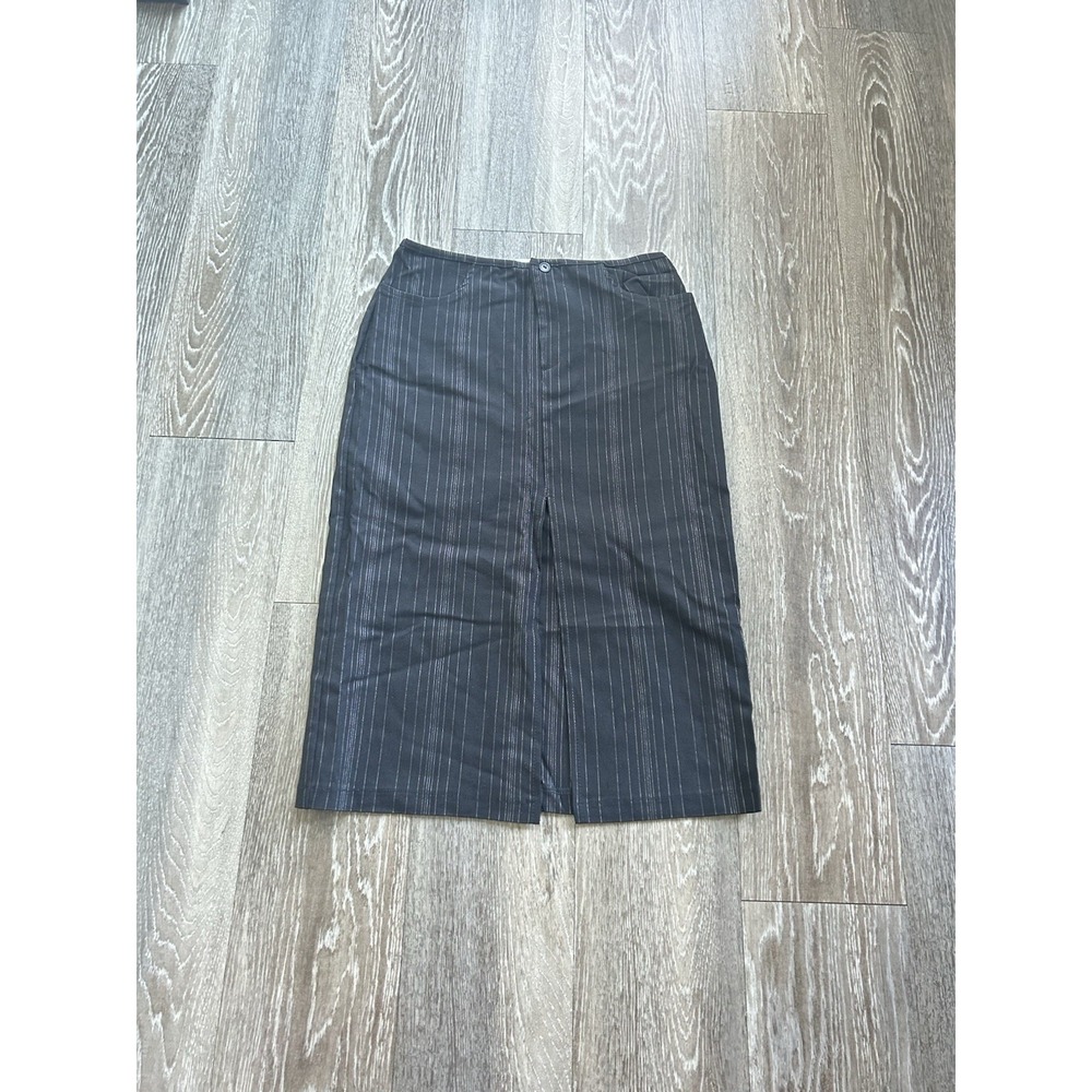 Tres Bien Pin Stripe Front Slit Skirt 90s Y2K Grunge Classic Parisian